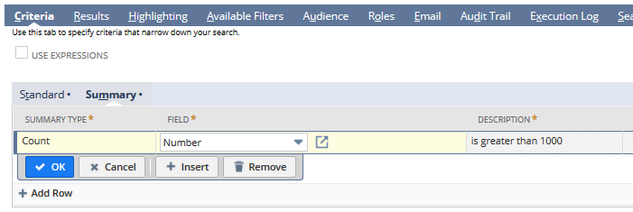 Search Summary filter