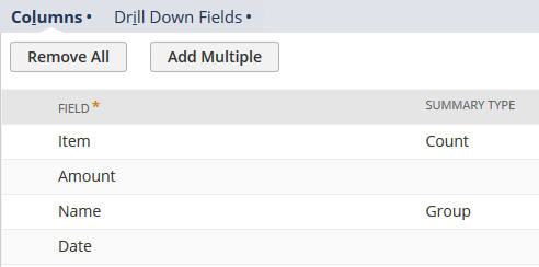 Count summary type selected for the Item field.