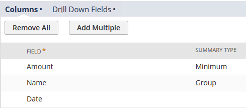 Mnimum summary type selected for the Amount field.