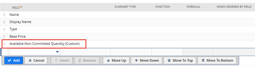 Available Non-Committed Quantity (Custom) field.