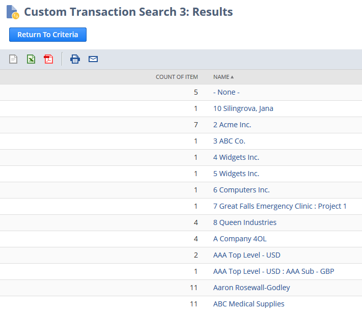 Preview of Custom Transaction search results.