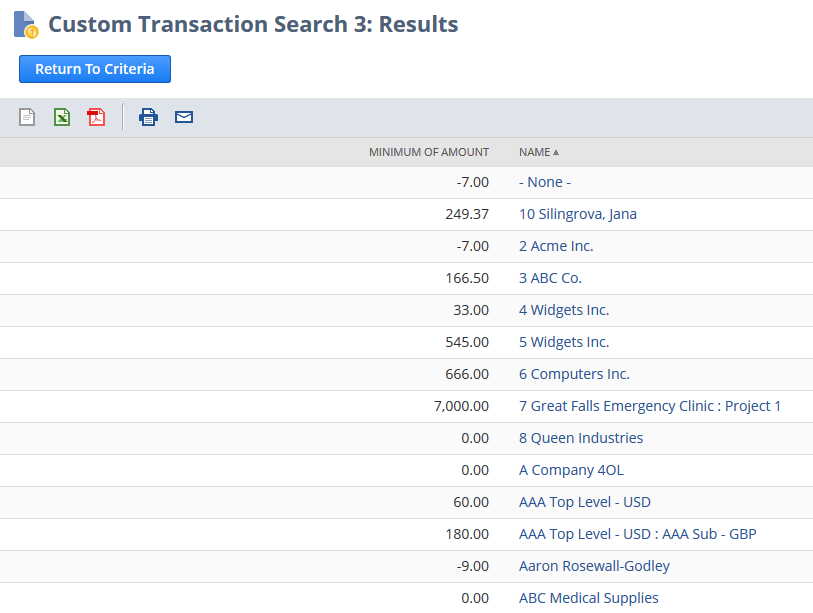 Custom Transaction search results with a minimum summary type.