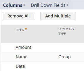 Group summary type selected for the Name field.