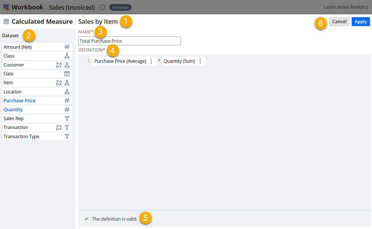 Calculated measure editor.