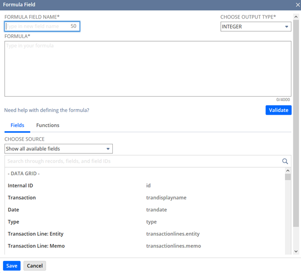 Formula builder page