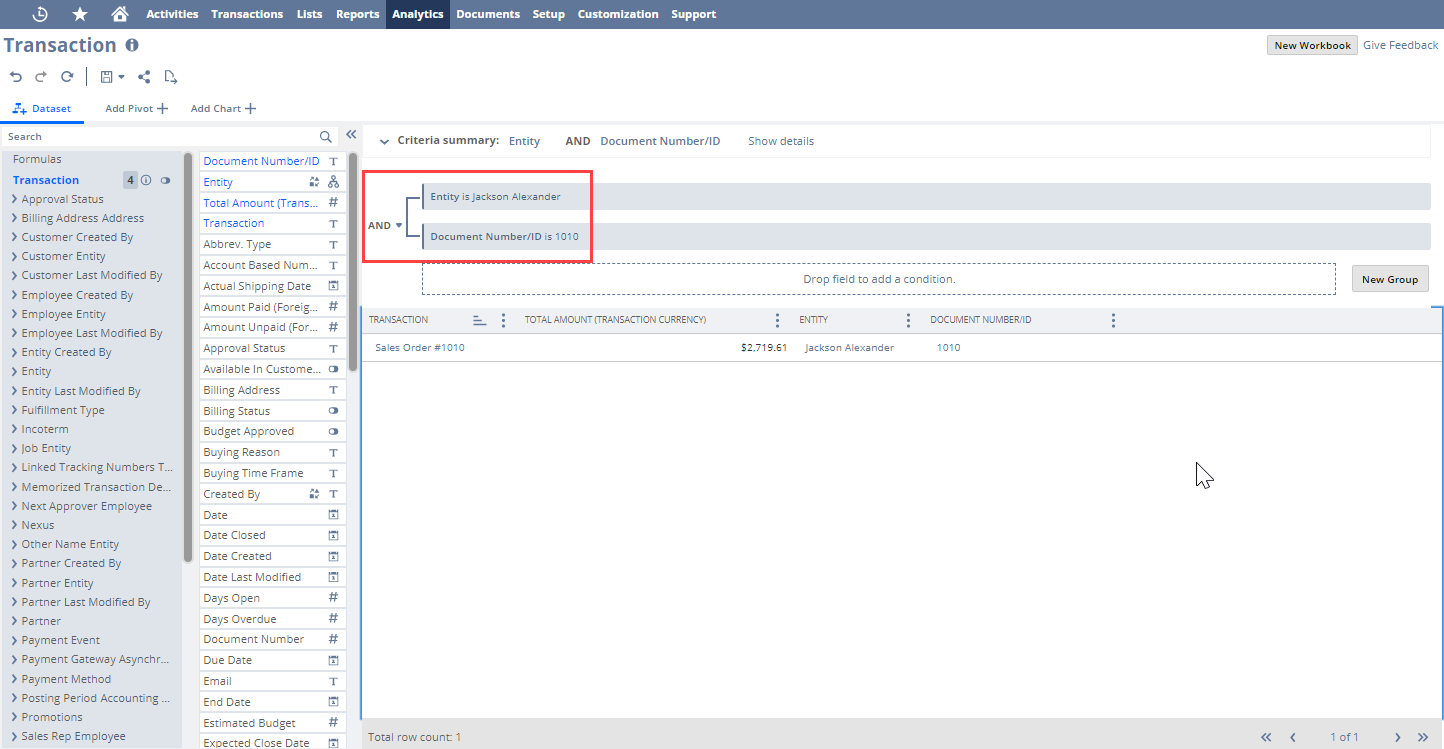 Criteria fields