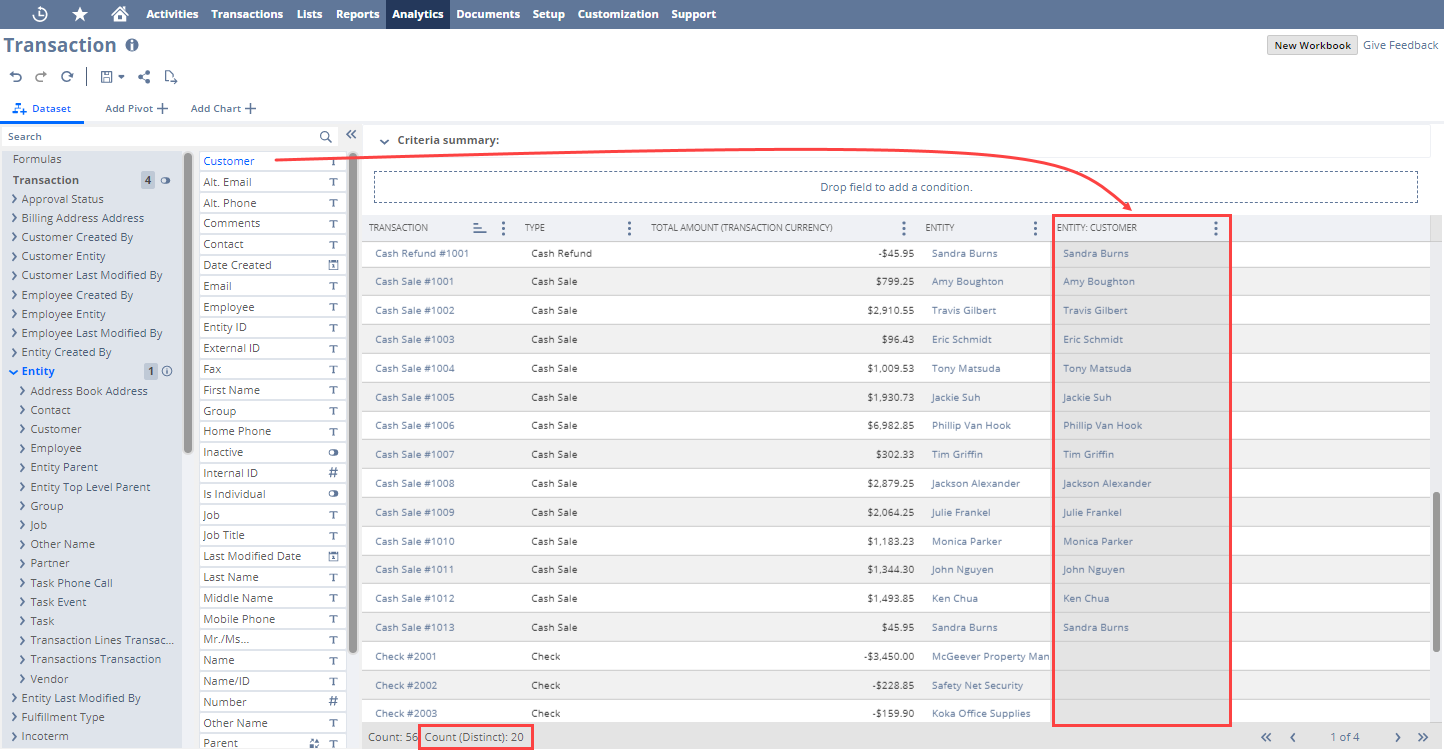 Dataset beginning with a transaction record type with the entity record type joined.