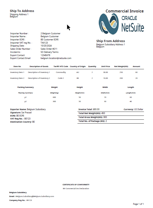 ALF Commercial Invoice Template