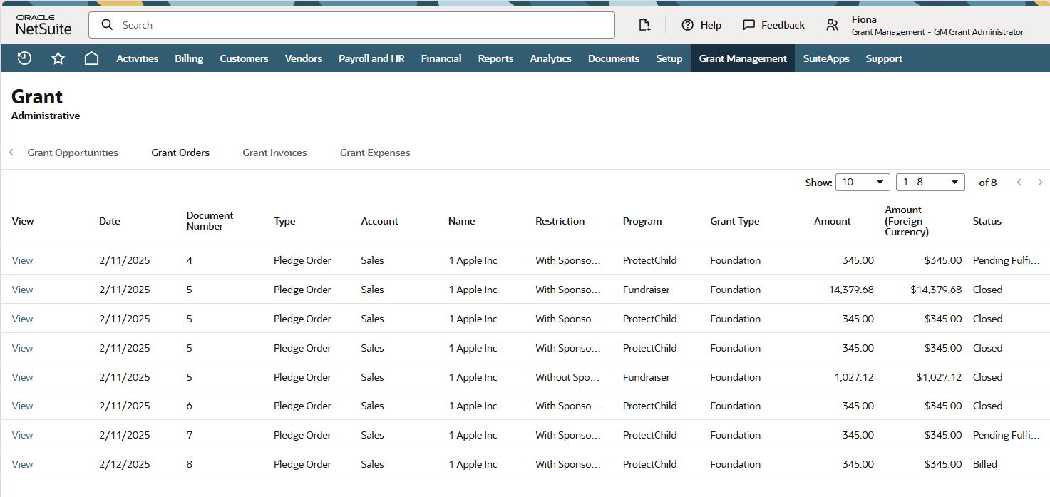 A screenshot shows how the related records are shown for a grant.