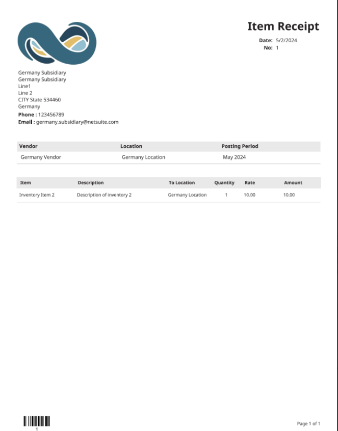 Item Receipt
