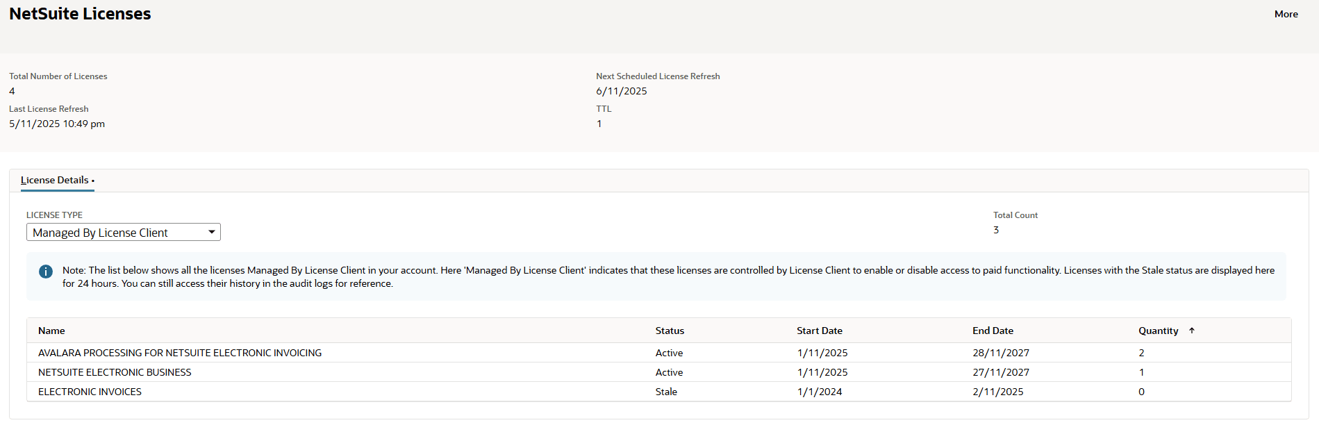 License Client Dashboard with Managed by License Client