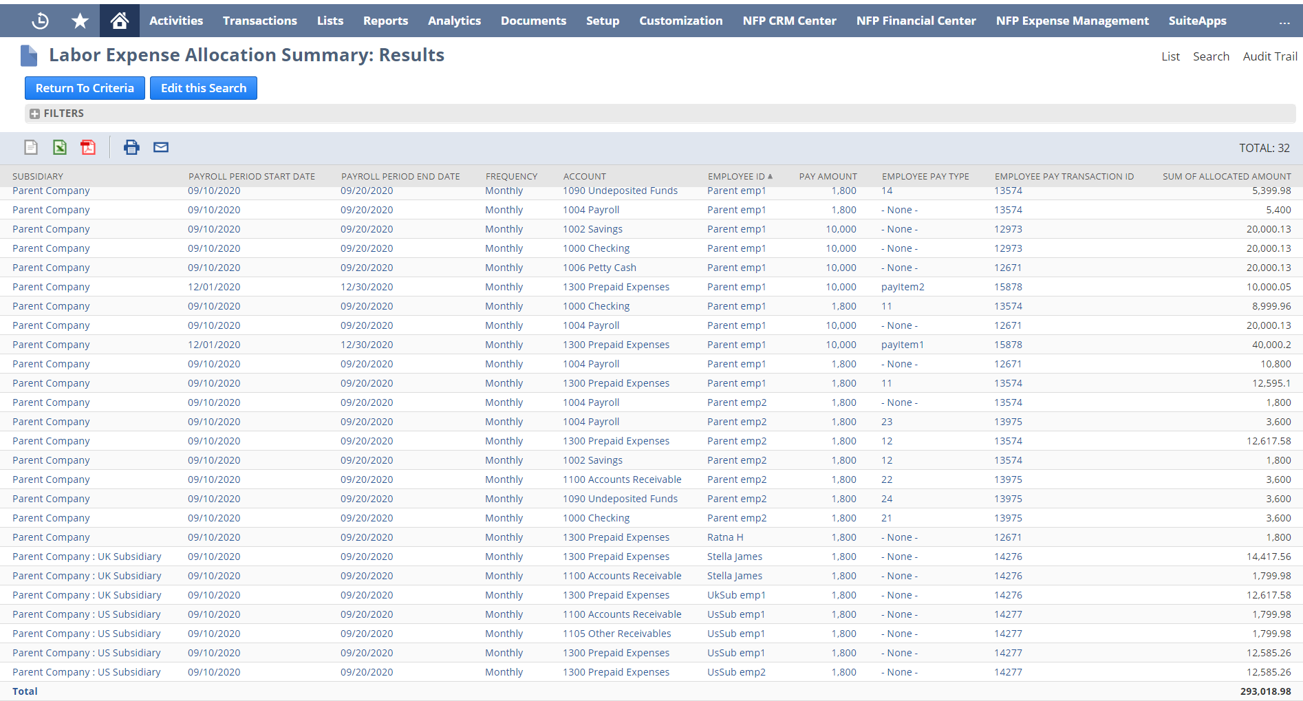 A Labor Expense Allocation Summary Saved Search.