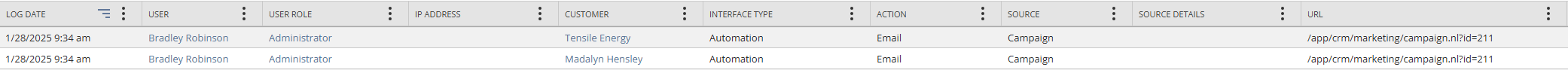 Example of a log for a sent email campaign.