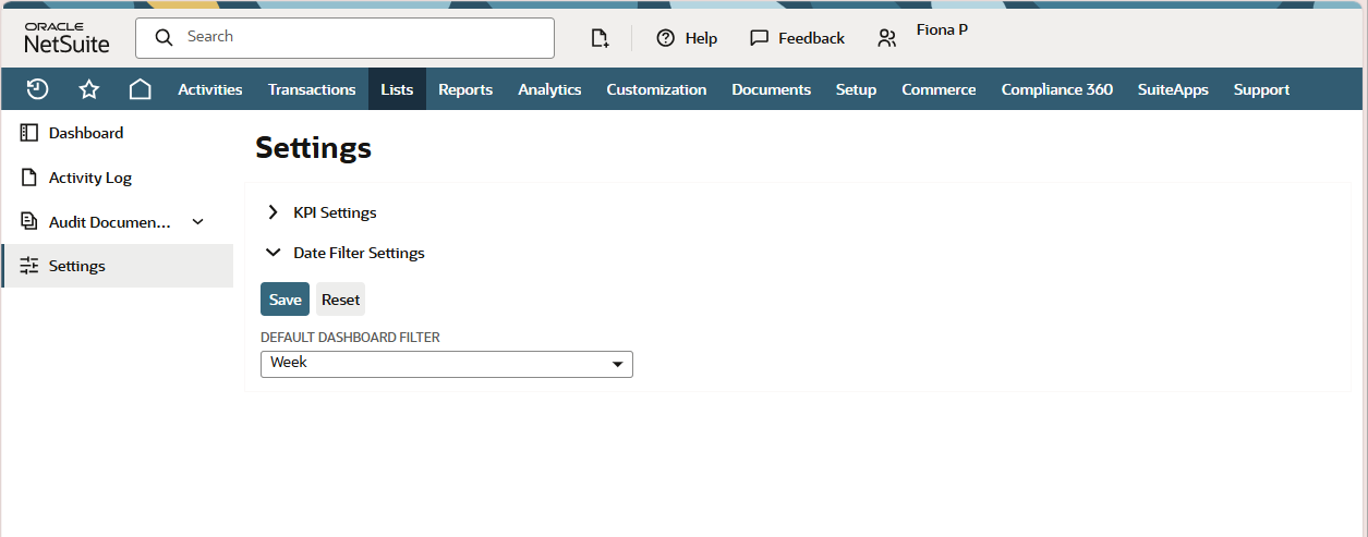A screenshot that shows a portion of the Date Filter Settings screen.