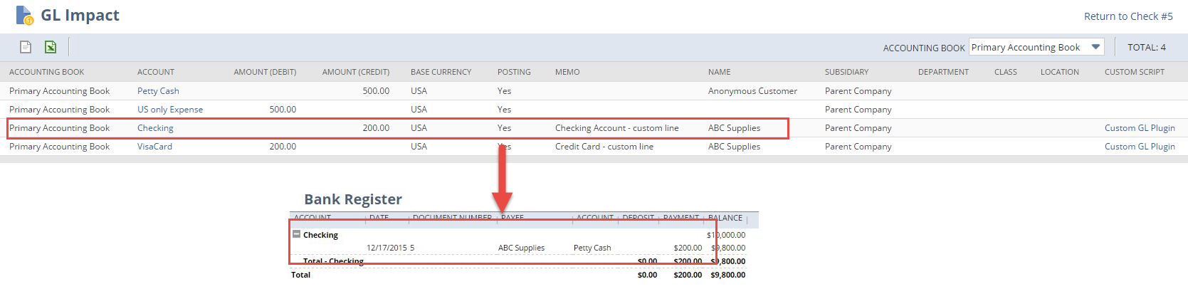 A GL Impact example showing custom GL information included.