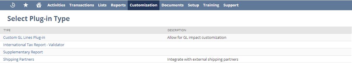Select Plug-in Type page