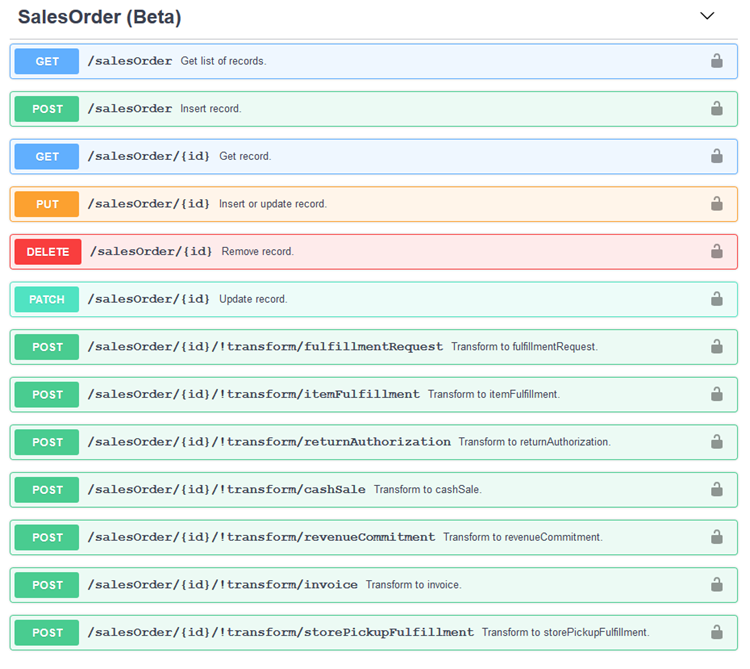 A sales order record displayed in the Swagger Editor.