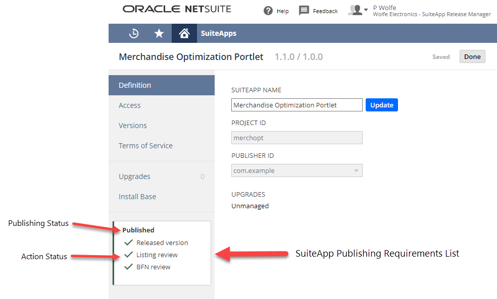 SuiteApp publishing requirements list