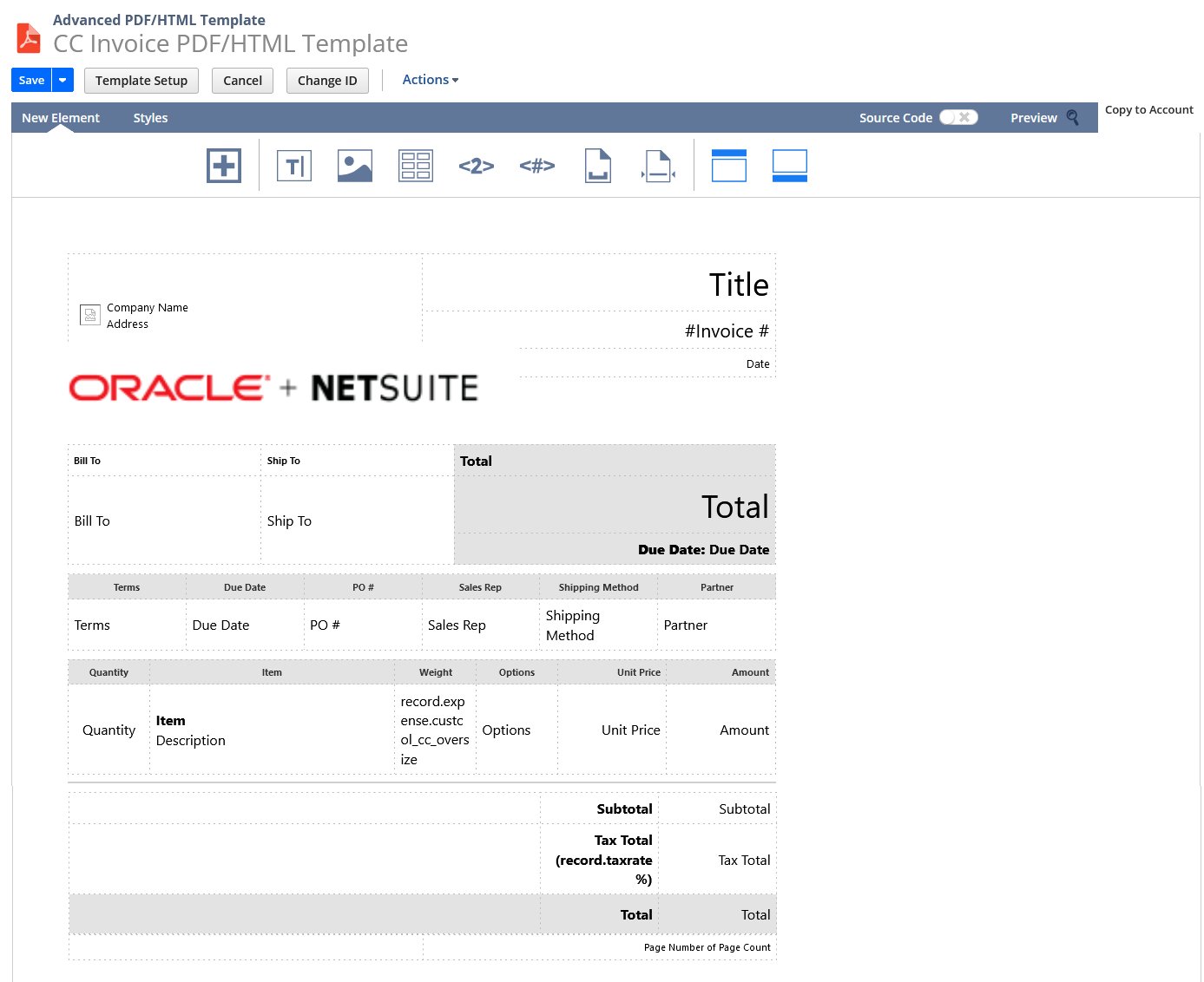 Example Advanced Template editor.