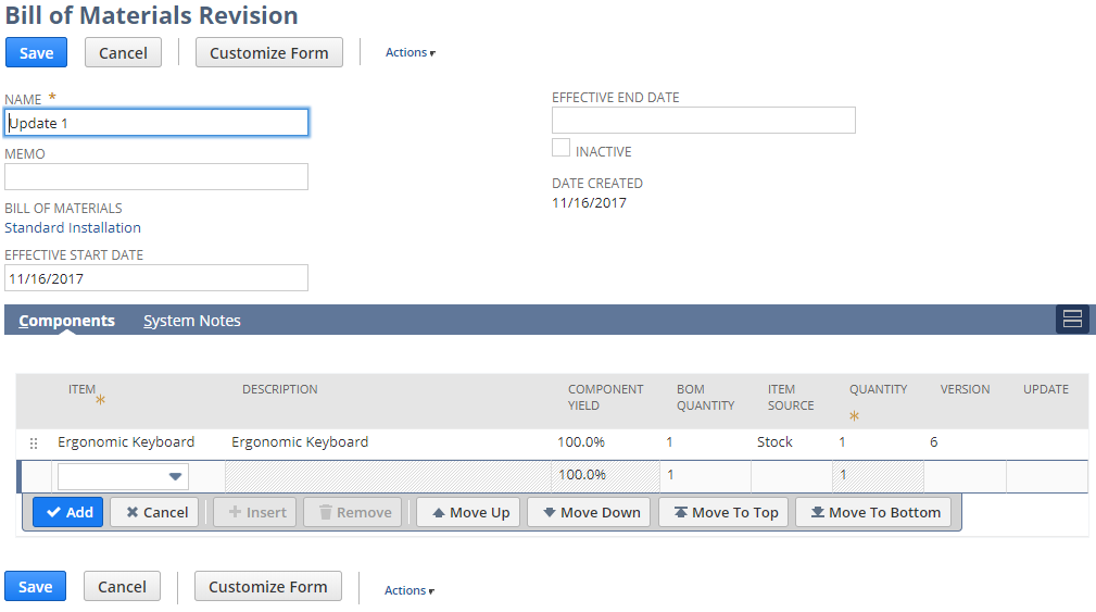 Sample form with other sublist field.