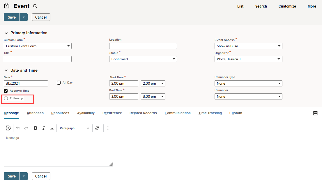 Sample form with CRM field highlighted.