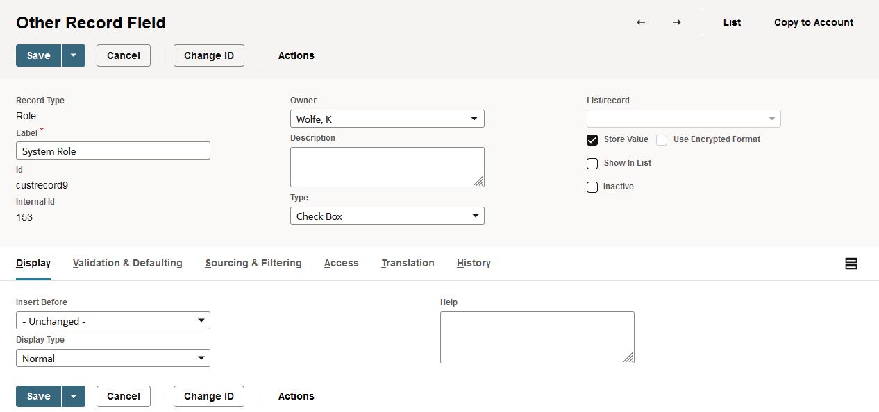 Other Custom Field page