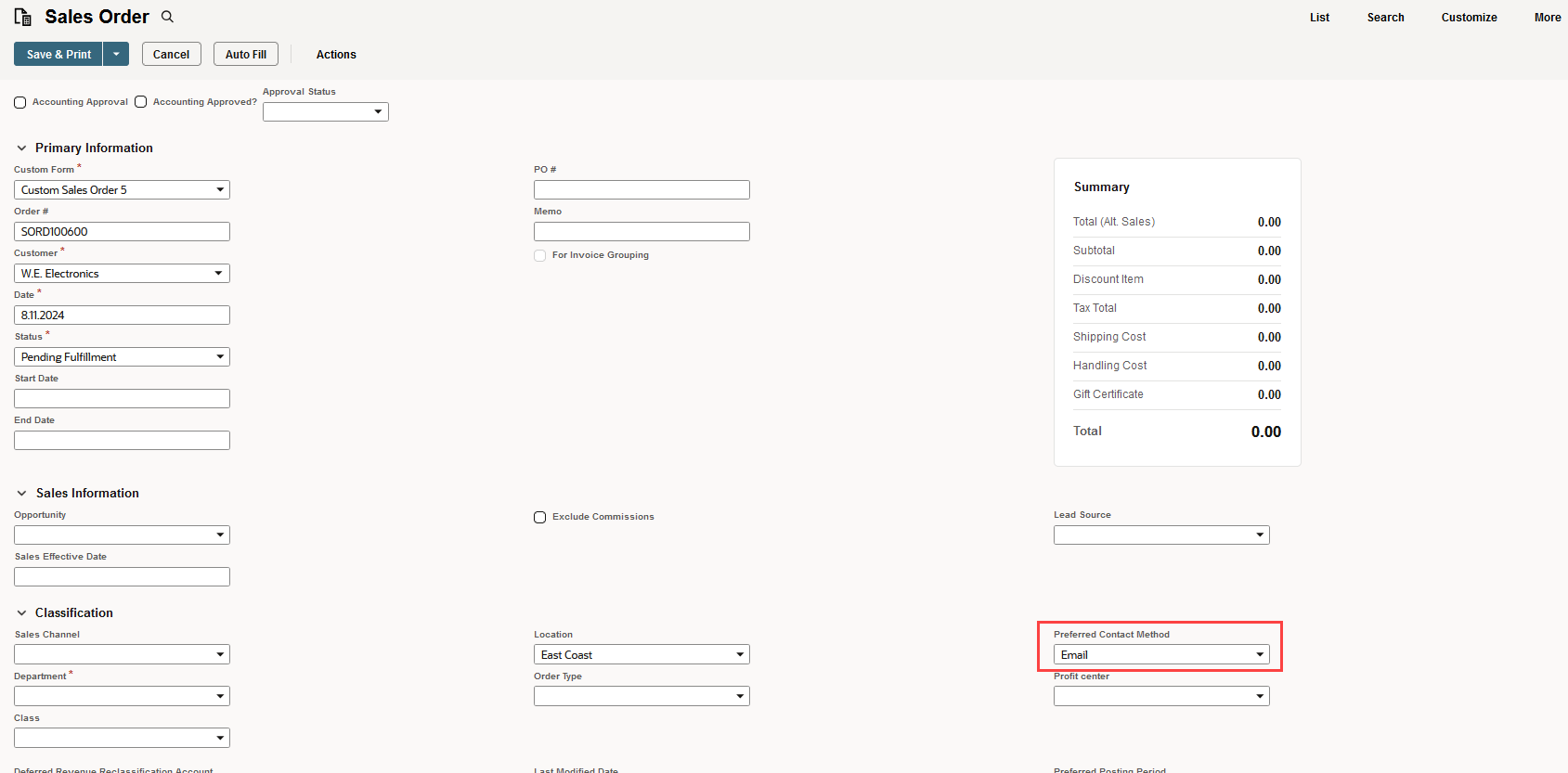 Custom subtab highlighting the Preferred Contact Method field.