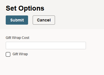 Sample form with custom transacton item option field highlighted.