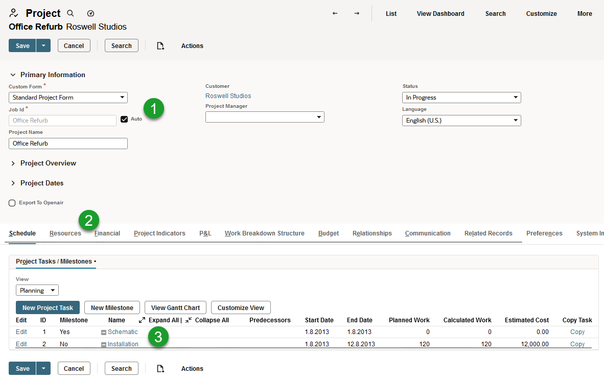 Sample custom forms page with component callouts.