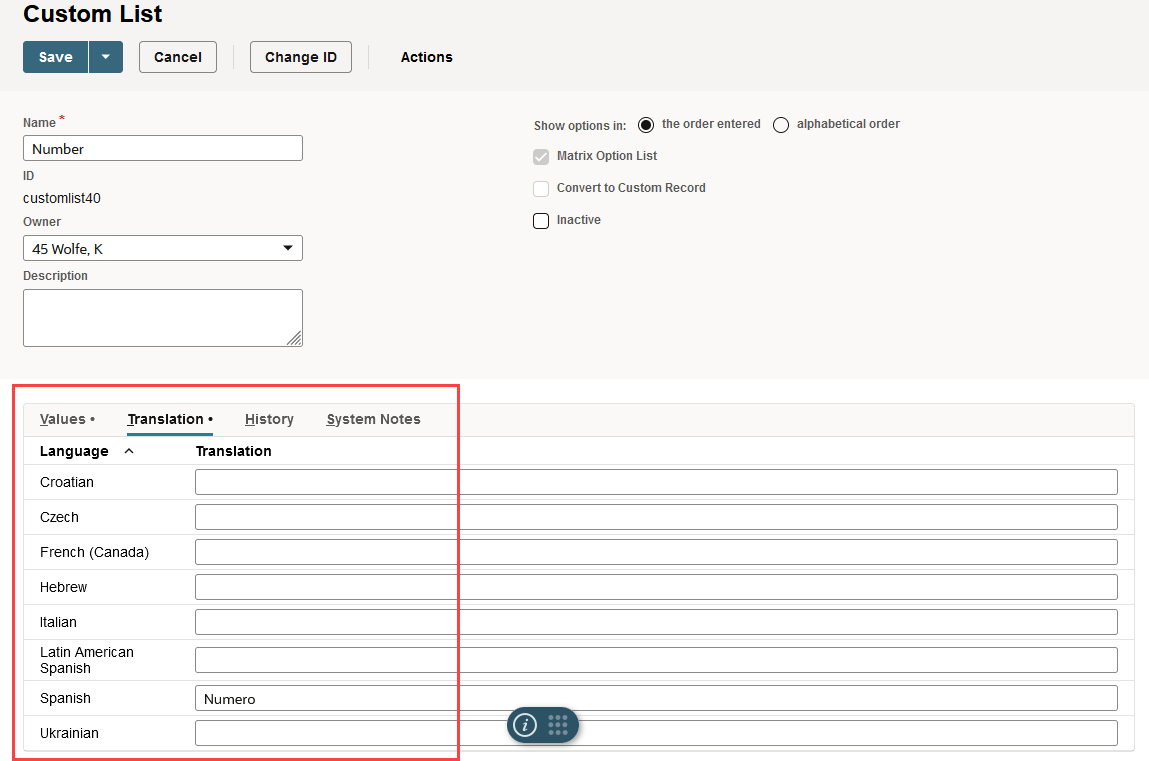 Custom List page with Transaction sublist options highlighted.