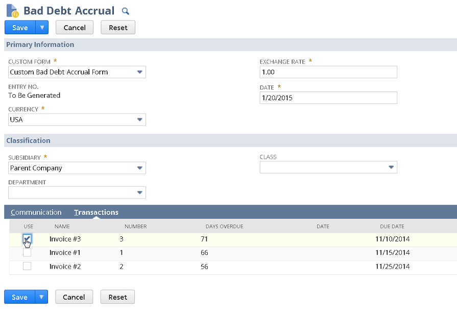 Sample custom transaction using the Header Only style.