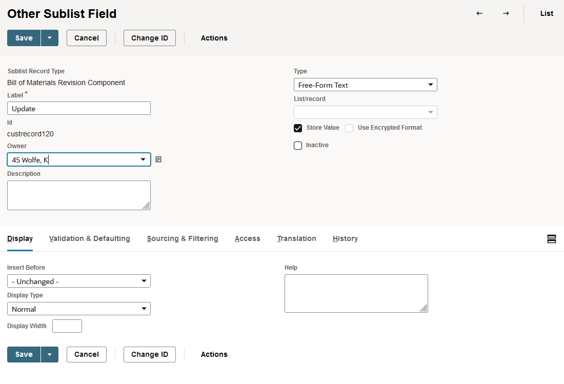 Other Sublist Field page