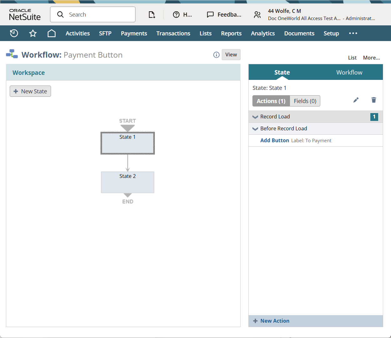 Sample sales transaction workflow showing the first state.