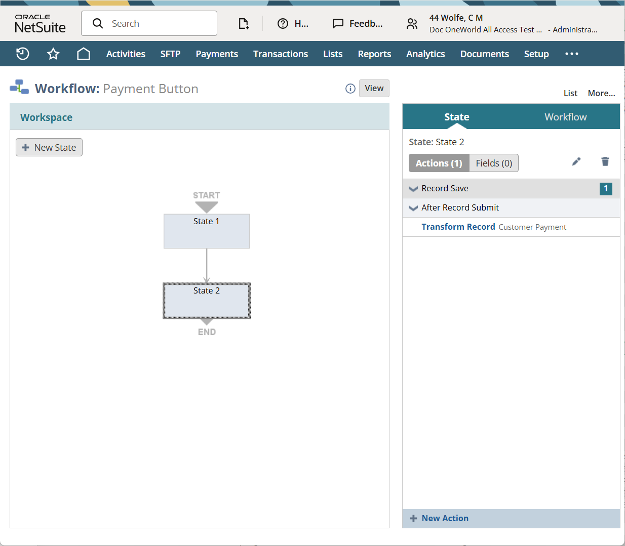 Sample sales transaction worklow showing the second state.