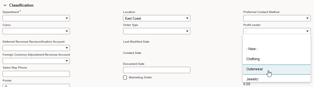 Example of classifying a record by its profit center.