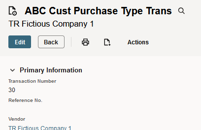 Sample purchase type transaction showing a transaction number that does not have any prefixes.