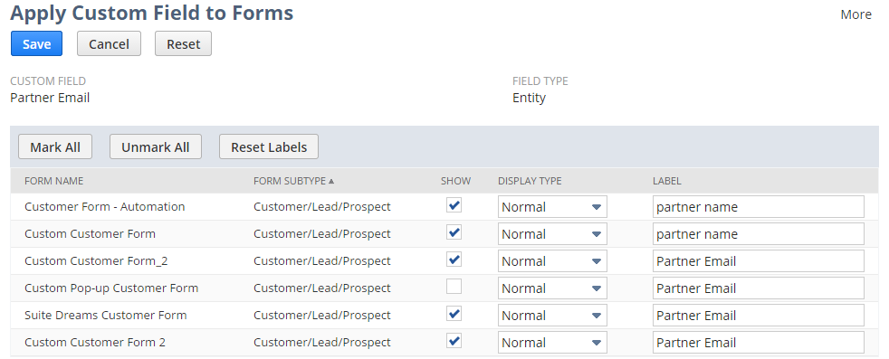 Apply Custom Field to Forms page