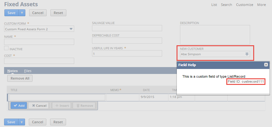 Sample Field Help highlighting the Field ID.