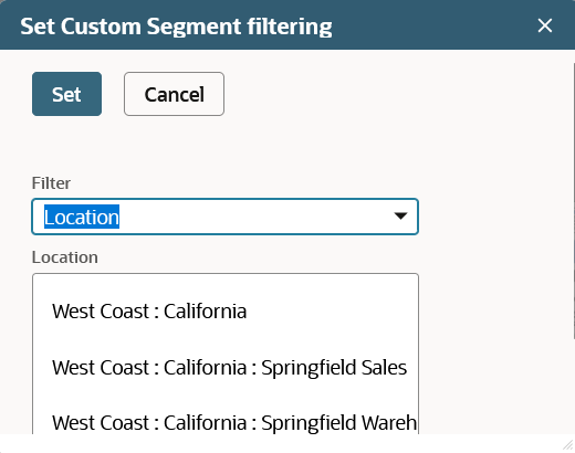 Sample Set Custom Segment filtering setup.