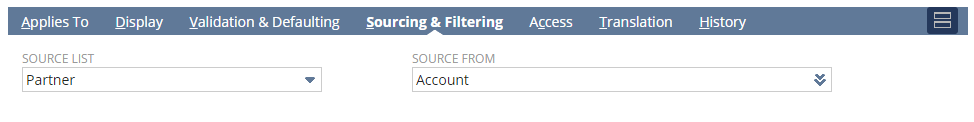 Sourcing & Filtering subtab