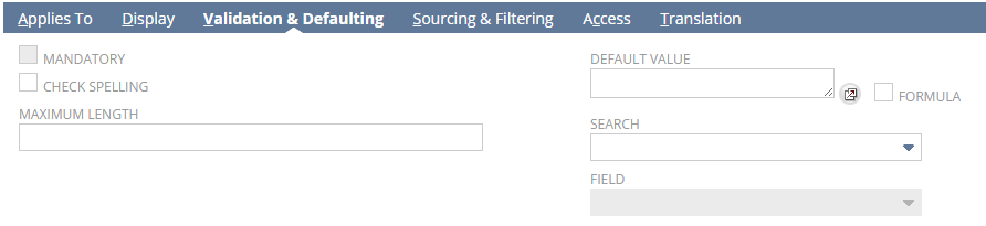 Validation & Defaulting subtab