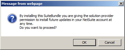 Confirmation message to install a SuiteBundle.