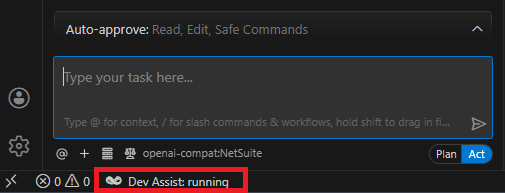 Status bar showing the status of the Developer Assistant