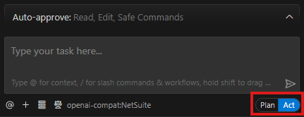 Screenshot of the Pland and Act mode switch