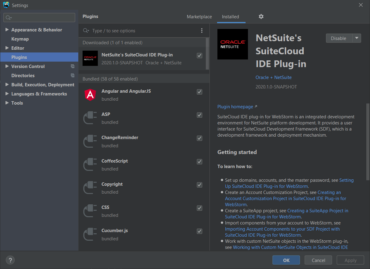 SuiteCloud IDE for WebStorm plug-in details