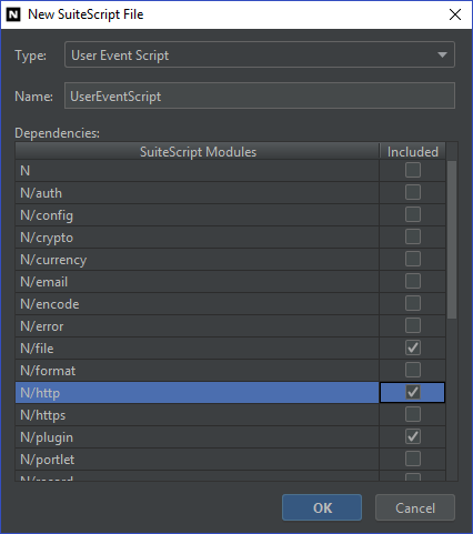 New SuiteScript File window