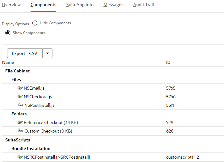 Bundle components on the Bundle Details page.