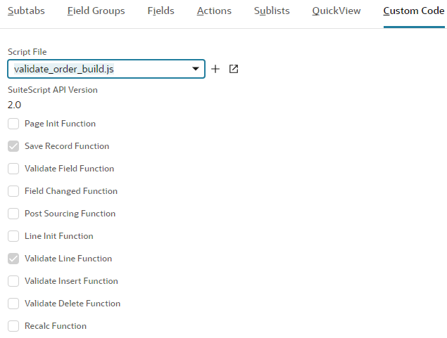 Script file entry points list for a client script with the Page Init entry point.