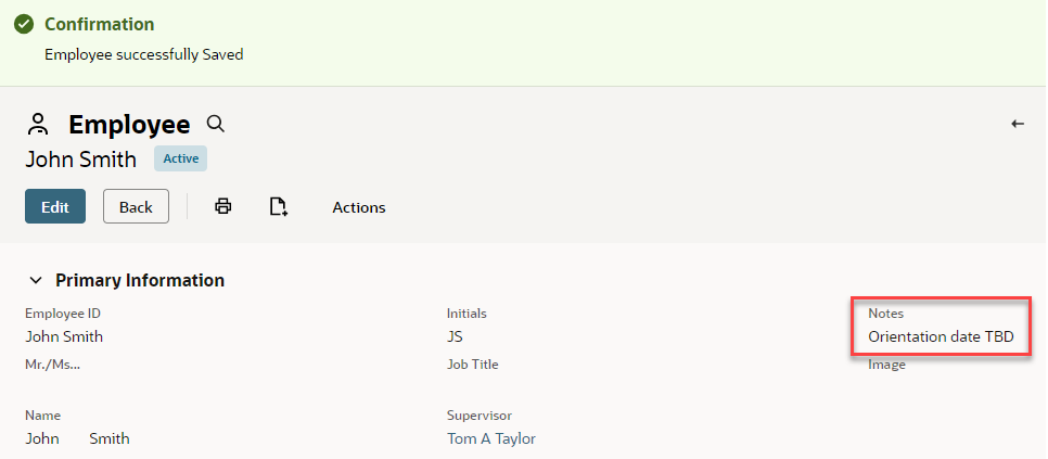 Resulting Notes field on Employee page.