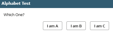 A dialog with an Alphabet Test title and three buttons.